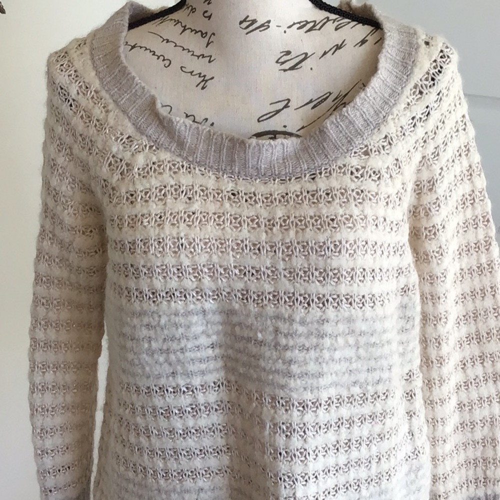 Loft alpaca wool blend off white with gray long sleeves sweater Sz M